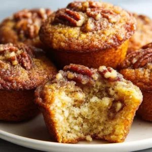 Freshly baked sweet maple pecan muffins on a wooden table