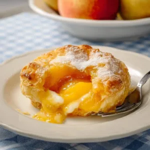 Delicious peach puff ring baked to perfection with sweet peach filling.
