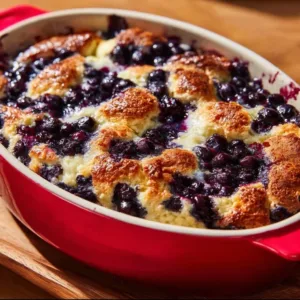Blueberry Cottage Cheese Breakfast Bake served in a dish