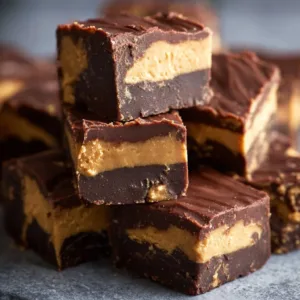 Delicious homemade Buckeye Fudge with chocolate and peanut butter topping