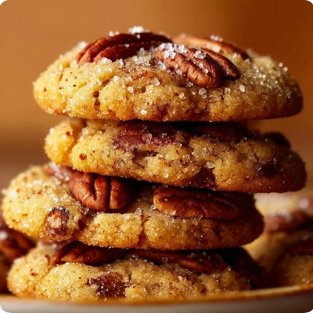 Delicious butter pecan cookies with pecans on a baking sheet