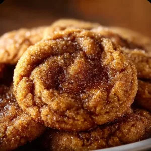 Buttery brown sugar cinnamon cookies on a plate, fresh out of the oven.