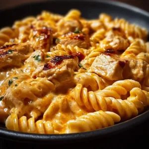 Cajun Cream Cheese Chicken Pasta Bake served in a dish
