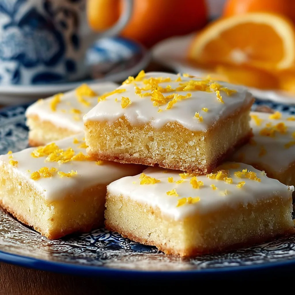 Cardamom shortbread cookies drizzled with orange glaze on a decorative plate