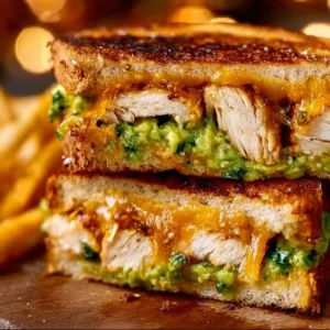 Delicious Chicken Avocado Melt Sandwich with cheese and fresh ingredients