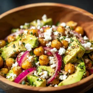 Chickpea Feta Avocado Salad with fresh ingredients and vibrant colors