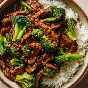 Delicious plate of Chinese Beef and Broccoli with rice