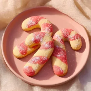 Deliciously decorated Christmas Candy Cane Cookies on a festive plate