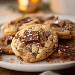 Plate of Christmas Crack Cookies with chocolate and toffee topping.