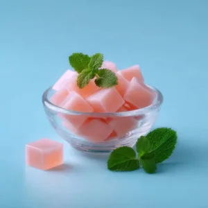Delicious classic pink strawberry gelatin dessert served in a bowl