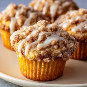 Freshly baked coffee cake muffins with cinnamon crumble topping