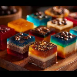 Delicious coffee jello shots served in colorful cups