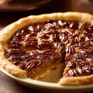 Slice of delicious condensed milk pecan pie topped with pecans and whipped cream