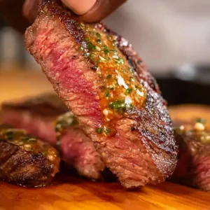 Delicious Cowboy Butter Steak garnished with herbs and spices
