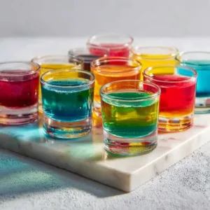 Colorful creative Jello shot variations in fun shapes and flavors.