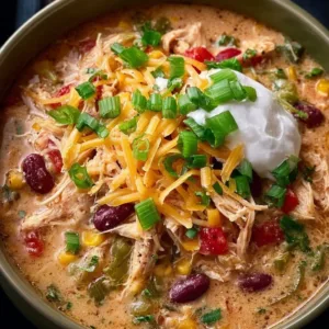 Crockpot Cream Cheese Chicken Chili in a bowl garnished with cilantro.