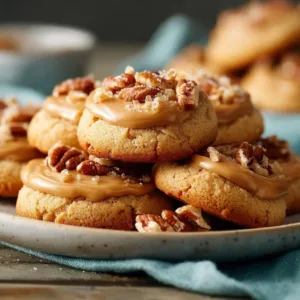 Frosted peanut butter cookies on a cooling rack, drizzled with icing