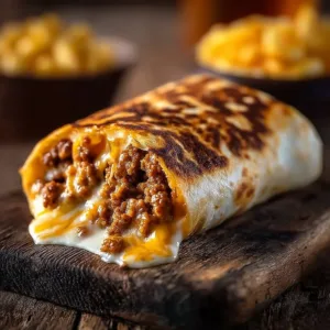 Delicious grilled cheese burrito with melted cheese and crispy tortilla