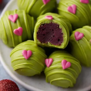 Delicious Grinch Oreo Truffles decorated for the holiday season