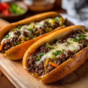 Delicious Ground Beef Philly Cheesesteaks served on a plate