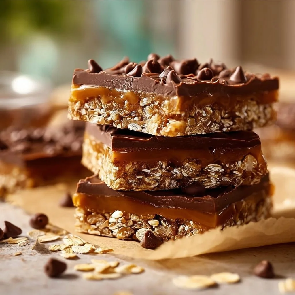 Healthy no bake chocolate oat bars made with oats and chocolate.