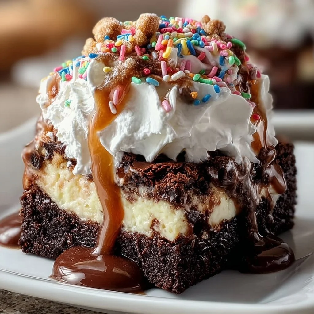 Delicious hot fudge sundae brownie topped with rich hot fudge and nuts