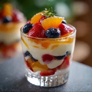 Colorful Jello Desserts in various shapes and flavors served in clear cups.