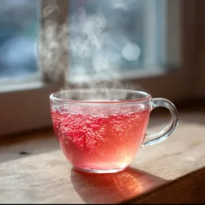 Colorful Jello water in a glass for a refreshing drink recipe.