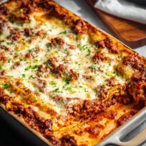 Lazy Day Lasagna dish featuring layers of pasta, cheese, and sauce for ultimate comfort food.
