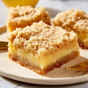 Freshly baked Lemon Crumb Bars with a buttery crumb topping and lemon zest.