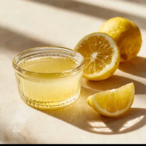 Refreshing lemon gelatin tonic served in a glass with lemon slices