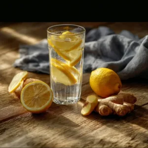A refreshing glass of lemon ginger water for weight loss benefits.