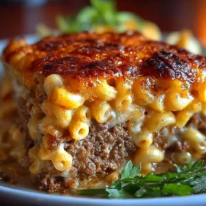 Mac and Cheese Meatloaf Casserole baked dish with melted cheese
