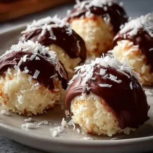 No-bake coconut cream balls rolled in shredded coconut for a delicious treat
