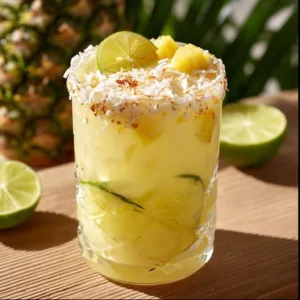 Refreshingly delicious Non-Alcoholic Piña Colada Punch in a tropical glass