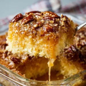 Slice of delicious Old-Fashioned Cajun Cake topped with icing and spices.