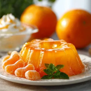 Bowl of vibrant Orange Jello dessert with a spoon.