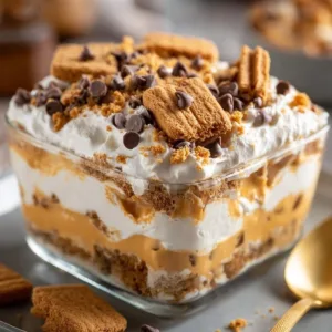 Peanut Butter Layered Delight dessert with creamy layers