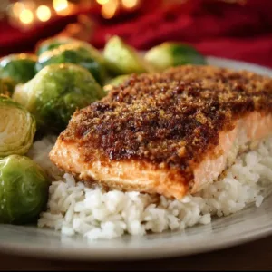 Delicious Pecan-Maple Salmon recipe served with a side of vegetables