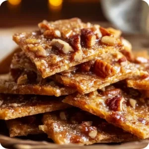 Pecan Toffee Club Crackers topped with nuts and toffee for a delightful snack