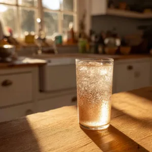A refreshing drink made with pink salt and apple cider vinegar for hydration.
