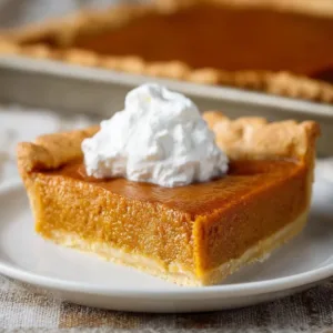 Delicious Pumpkin Slab Pie served with whipped cream on a festive table