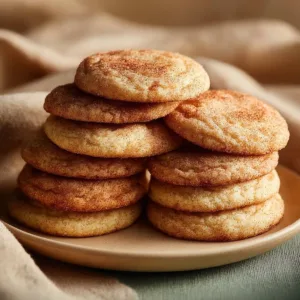 Plate of quick and chewy cinnamon sugar cookies with a sprinkle of sugar