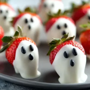 Spooky ghost strawberries decorated for Halloween