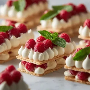 Delicious Raspberry Cream Napoleons with layers of pastry and cream
