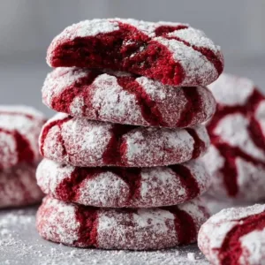 Delicious Red Velvet Crinkle Cookies with a powdered sugar coating