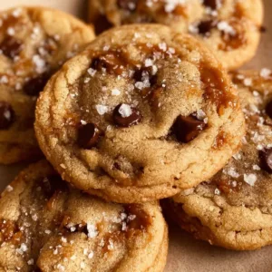 Delicious homemade salted caramel cookies freshly baked and drizzled with caramel.