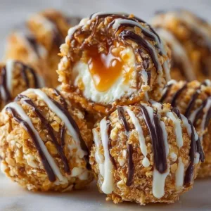 Salted caramel pretzel cheesecake balls served on a decorative plate