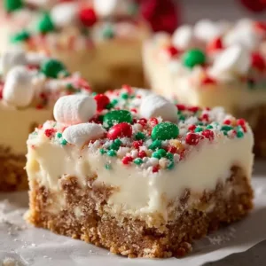 Santa's No-Bake Sugar Cookie Bars topped with festive sprinkles