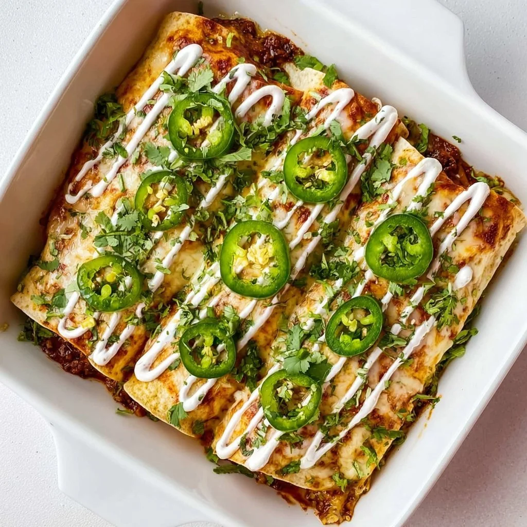 Delicious shredded beef enchiladas on a plate with toppings